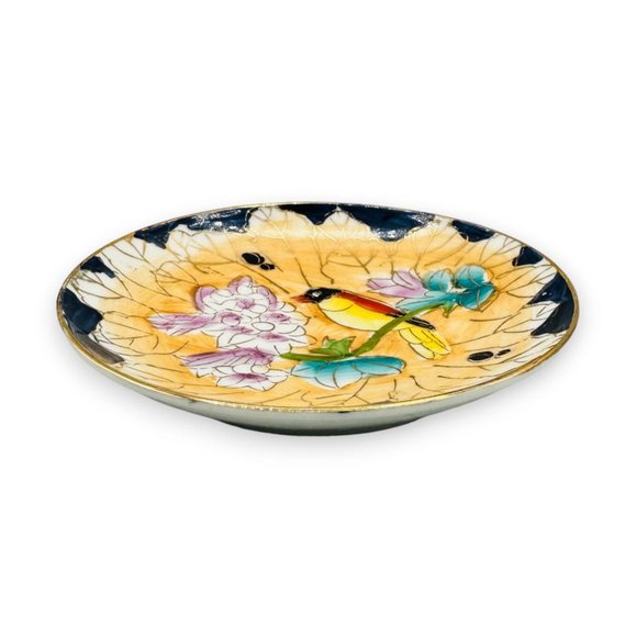Vintage Chinese Hand Painted Bird on a Branch Trinket Dish / Gold Highlights - Picture 6 of 10